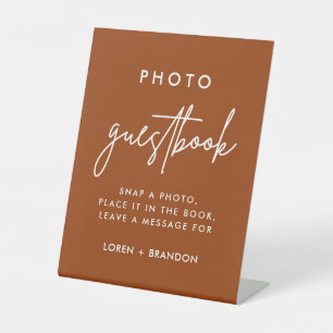 Terracotta Foto Guestbook Sign for Wedding Reclamebord Met Voetstuk