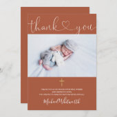 Terracotta Foto Handtekening Script Doop Hart Bedankkaart (Voorkant / Achterkant)