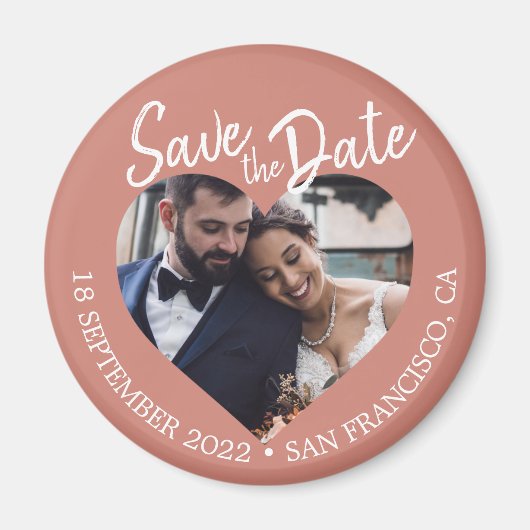 Terracotta Foto Modern Script Save the Date Magneet (Voorkant)