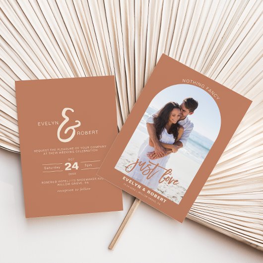 Terracotta Foto niets Fancy gewoon Love Wedding Kaart