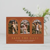 Terracotta Foto QR Code Huwelijk Save the Date Folie Uitnodiging (Staand Voorkant)