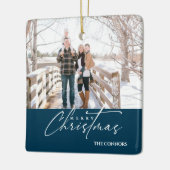 Terracotta Foto Vrolijk Kerstscript Familie Keramisch Ornament (Links)