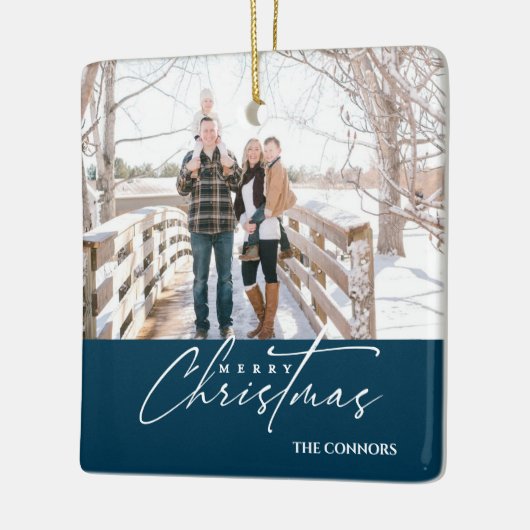 Terracotta Foto Vrolijk Kerstscript Familie Keramisch Ornament (Links)