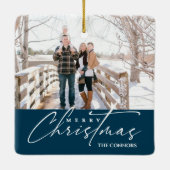 Terracotta Foto Vrolijk Kerstscript Familie Keramisch Ornament (Achterkant)