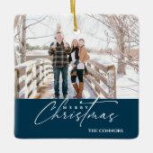 Terracotta Foto Vrolijk Kerstscript Familie Keramisch Ornament (Voorkant)