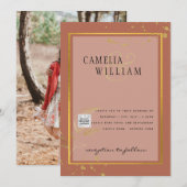 Terracotta FOTOCODES Huwelijksuitnodiging Bewaar d Kaart (Voorkant / Achterkant)