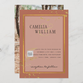 Terracotta FOTOCODES Huwelijksuitnodiging Bewaar d Kaart