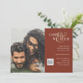 Terracotta FOTOCODES Huwelijksuitnodiging Bewaar d Kaart (Staand voorkant)