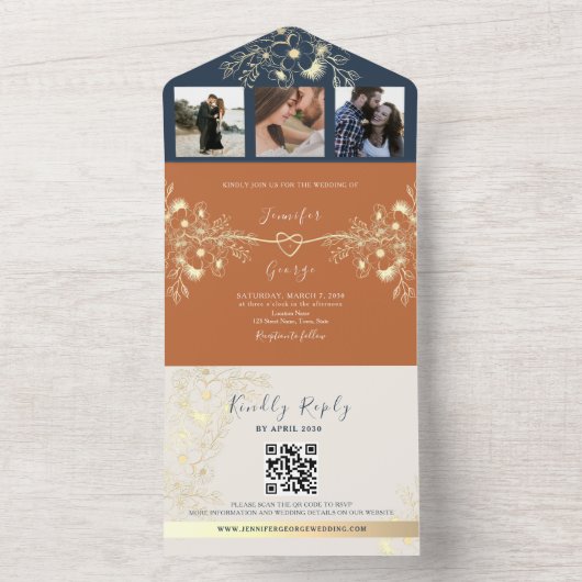 Terracotta foto's QR code bruiloft All In One Uitnodiging (Binnen)