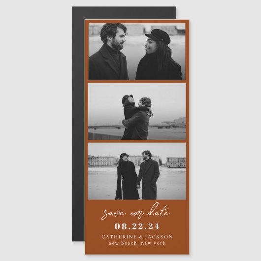 Terracotta Fotostrip Huwelijk Sla de datum op (Voorkant / Achterkant)
