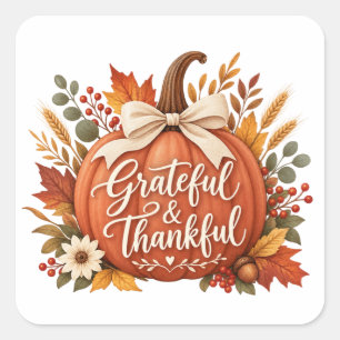 Terracotta Friendsgiving-papieren servetten, Dankb Vierkante Sticker