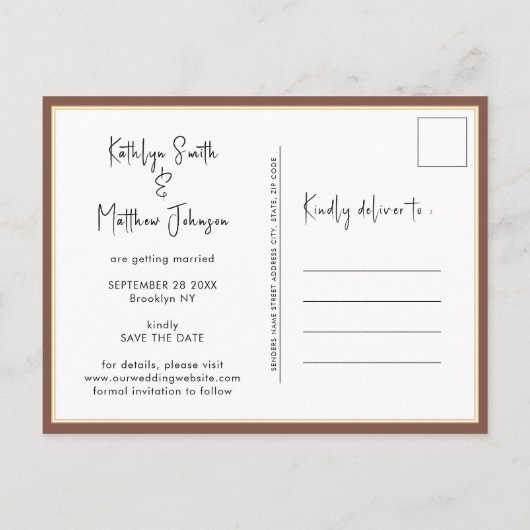 Terracotta Fun Script Modern Photo Simple Wedding Aankondigingskaart (Achterkant)