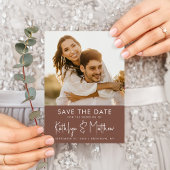 Terracotta Fun Script Modern Photo Simple Wedding Aankondigingskaart