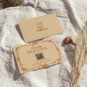 Terracotta Gebrande Oranje Bloemencode QR Code Tro RSVP Kaartje