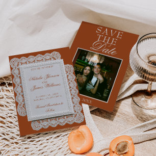 Terracotta Gebrande Oranje Kant Foto Fancy Bruilof Save The Date