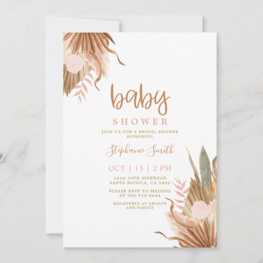 Terracotta gedroogde palms Baby shower Kaart (Voorkant)