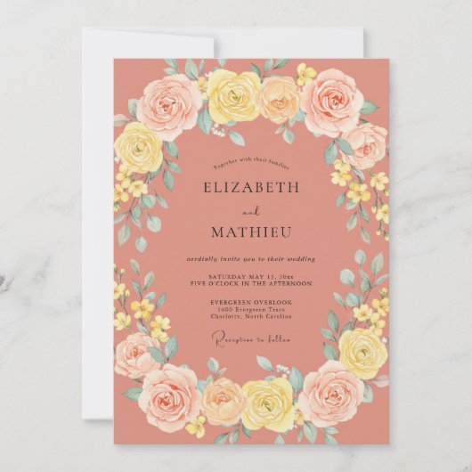 Terracotta Gele Ranunculus Eucalyptus Bruiloft Kaart (Voorkant)