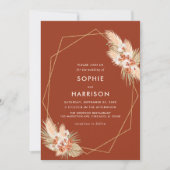 Terracotta Geometric Boho Pampas Grass Wedding Kaart (Voorkant)