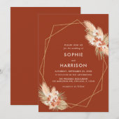 Terracotta Geometric Boho Pampas Grass Wedding Kaart (Voorkant / Achterkant)
