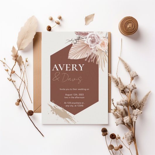 Terracotta Geometric Boho Wedding Invitation Kaart