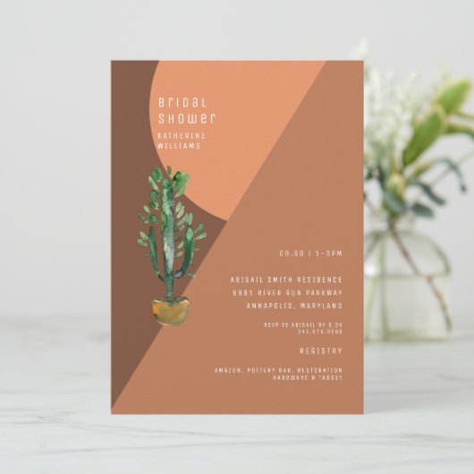 Terracotta Geometric Cactus Modern Vrijgezellenfee Kaart (Staand voorkant)