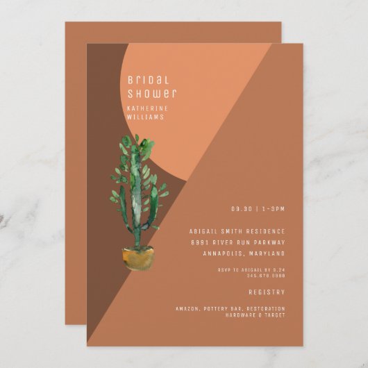 Terracotta Geometric Cactus Modern Vrijgezellenfee Kaart (Voorkant / Achterkant)