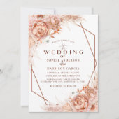 Terracotta Geometric Floral Pampas Grass Wedding Kaart (Voorkant)