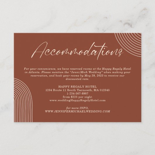 Terracotta Geometric Line Art accommodaties Informatiekaartje (Voorkant)