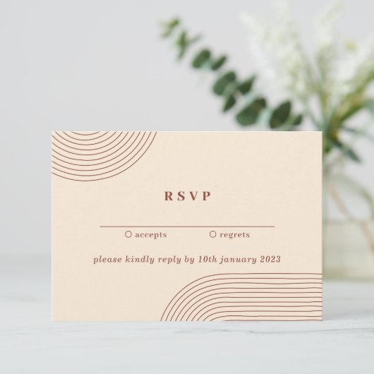 Terracotta Geometric Line Art Kindly Reply Wedding Kaart (Staand voorkant)