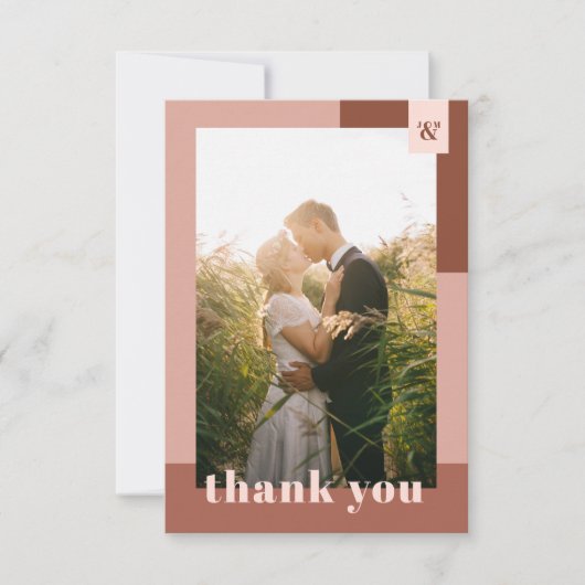Terracotta Geometric Typography Photo Wedding Bedankkaart (Voorkant)