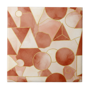 Terracotta geometrisch - Gouden lijnkunst mozaïek Tegeltje