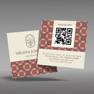 Terracotta Geometrisch Vierkant QR Zakelijkkaart Vierkante Visitekaartje