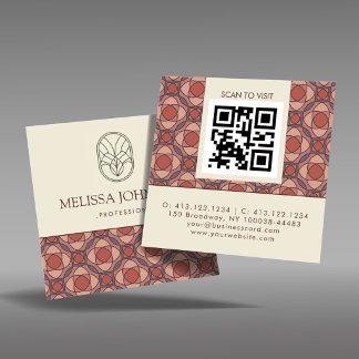 Terracotta Geometrisch Vierkant QR Zakelijkkaart Vierkante Visitekaartje