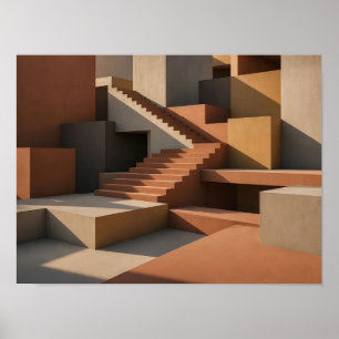 Terracotta geometrische trap abstracte architectuu poster
