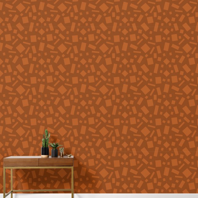 Terracotta geometrische vierkanten en rechthoeken  behang (Hal)