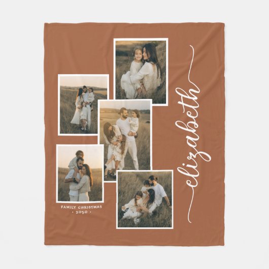 Terracotta gepersonaliseerd met naam 5 fotocollage fleece deken (Voorkant)