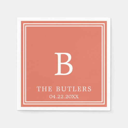 Terracotta gepersonaliseerde bruiloft cocktail ser servet (Voorkant)