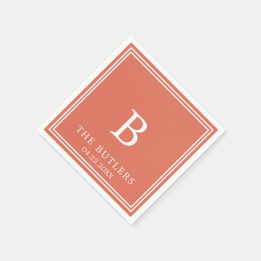 Terracotta gepersonaliseerde bruiloft cocktail ser servet (Hoek)