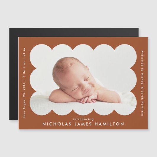 Terracotta geschulpte foto geboorte aankondiging (Voorkant / Achterkant)