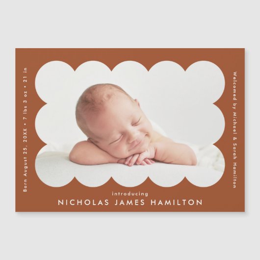 Terracotta geschulpte foto geboorte aankondiging (Voorkant)