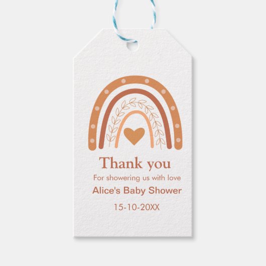 Terracotta Geslacht Neutraal boho regenboog Dank u Cadeaulabel (Voorkant)
