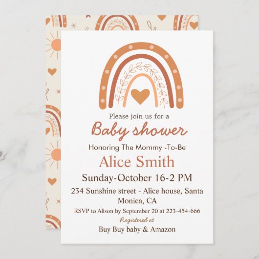 Terracotta Geslacht Neutrale boho regenboog baby s Kaart (Voorkant / Achterkant)