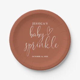 Terracotta Geslachtsneutrale Baby Sprinkle Shower Papieren Bordje
