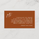 Terracotta Gift Registry Honeymoon Wedding Informatiekaartje<br><div class="desc">Terracotta Rust Burnt Oranje Gift Registry Honeymoon Fund Wedding Cards for your bruiloft!</div>