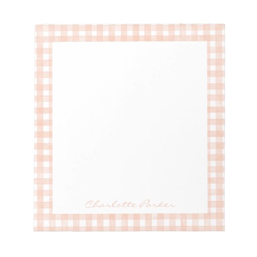 Terracotta Gingham Aangepaste Naam Notitieblok (Voorkant)