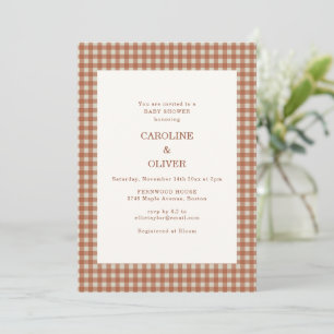 Terracotta Gingham Geruite Stippen Koppel Baby Sho Kaart