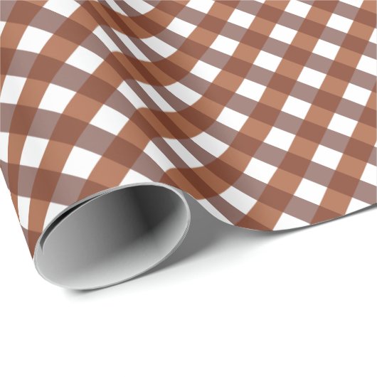 Terracotta Gingham Patterned Cadeaupapier (Rol Hoek)