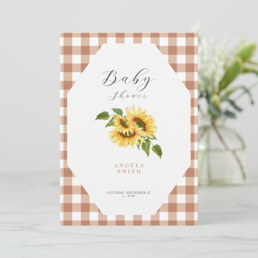 Terracotta Gingham Sunflower Generic Baby shower Kaart (Staand voorkant)