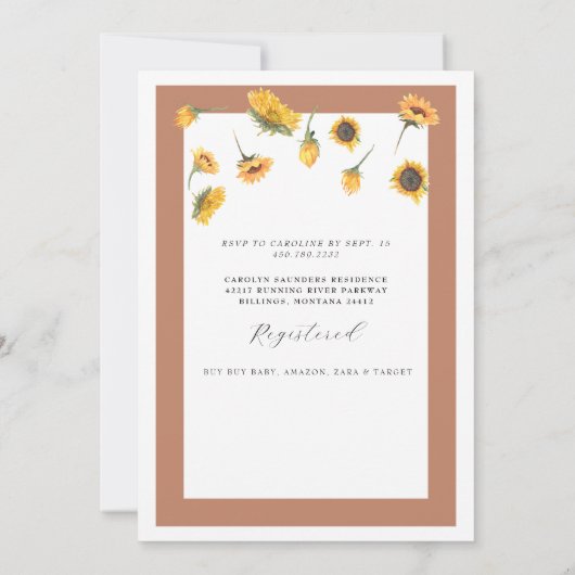 Terracotta Gingham Sunflower Generic Baby shower Kaart (Achterkant)