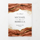 Terracotta Gold Abstracte Ink QR Code Weddenschap Drieluik Uitnodiging (Cover)